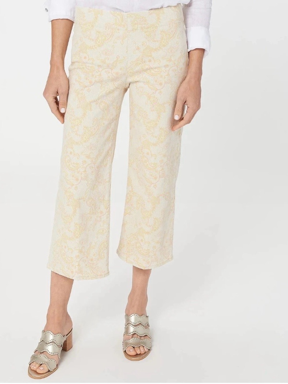 NYDJ Pull-On Wide-Leg Capri Jeans Darcy Paisley